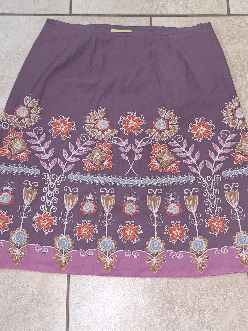 Vintage Sigrid Olsen  A-Line Skirt Womans 14w Silk Blend Floral Sequins Boho Zip